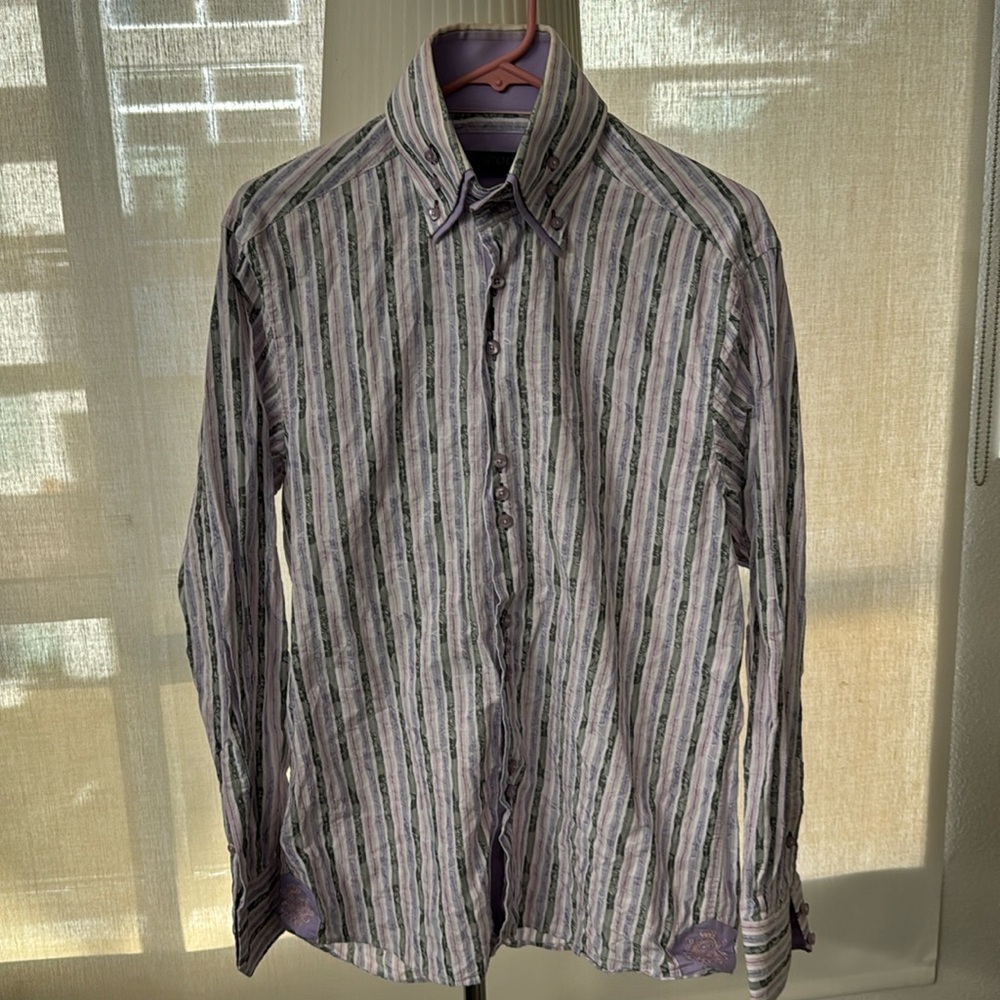 COOGI Luxe EUC Men’s Purple, Lavender, White and Gray Stripped Shirt - Picture 1 of 17